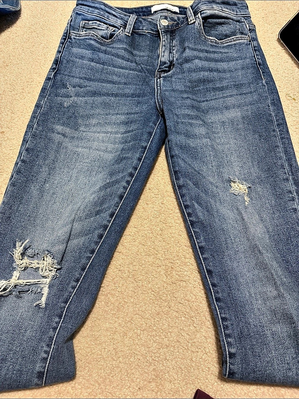 Vervet V2368 Constance Mid Rise Distressed Ankle Jeans Skinny Jeans Blue Waist